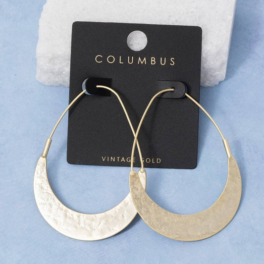 Vintage Gold Dipped Hammered Crescent Tear Hoop Earrings