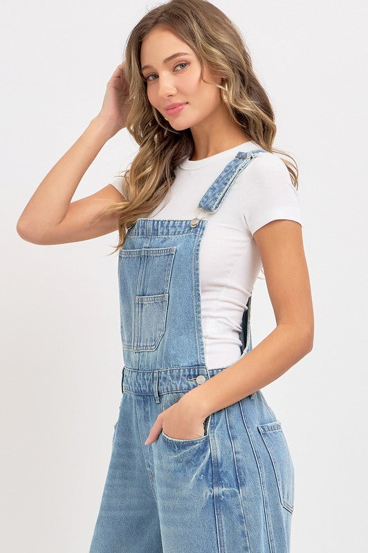 Denim Overall Barrel-leg Jumpsuit