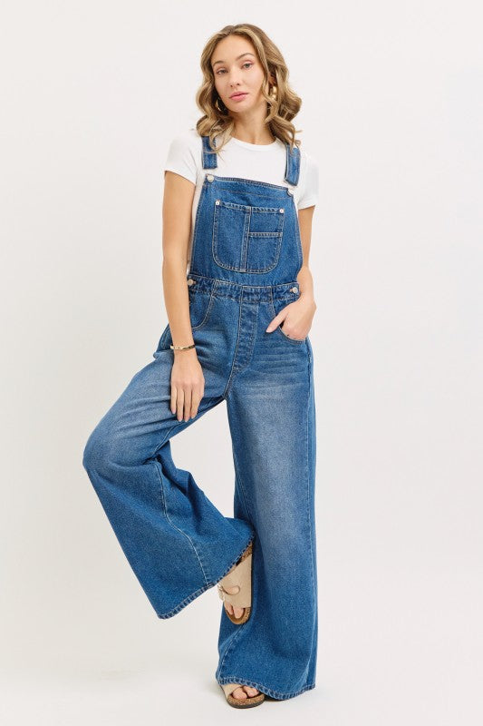DENIM WIDE LEG OVERALLS