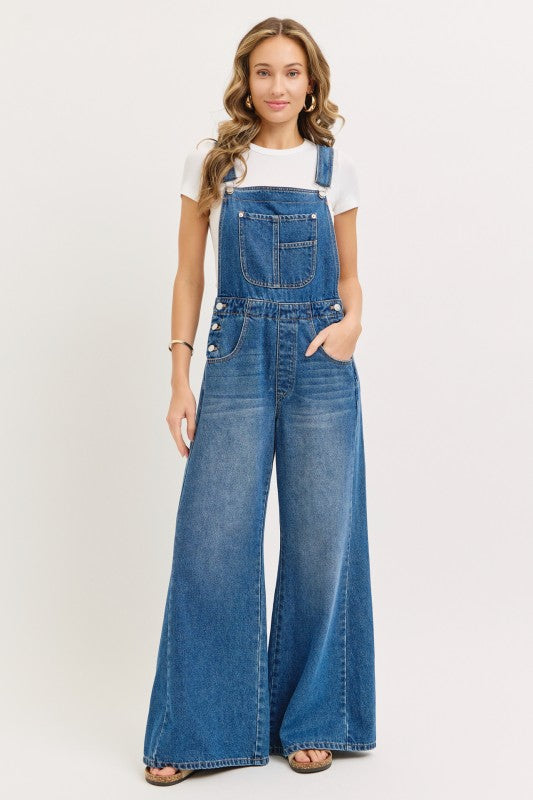 DENIM WIDE LEG OVERALLS