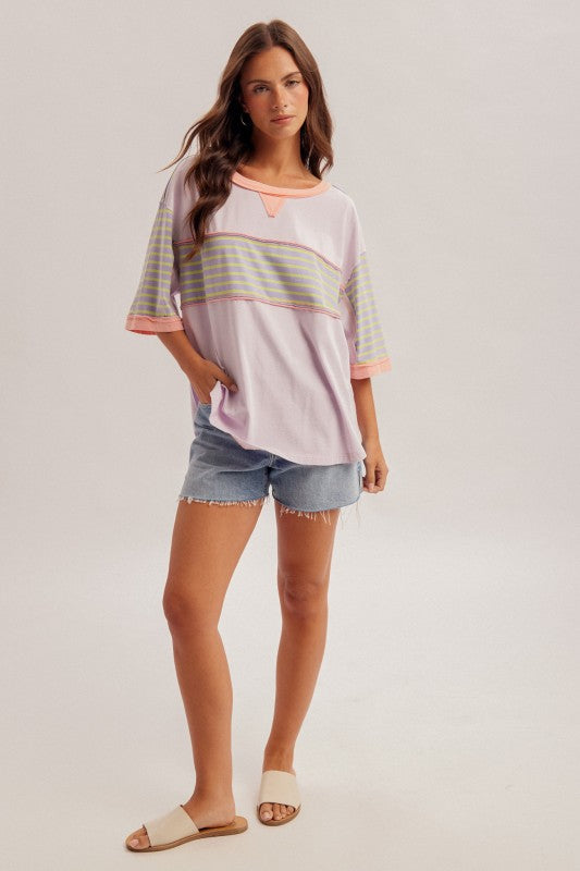 FRONT STRIPED PATCH OVERSIZED TOP