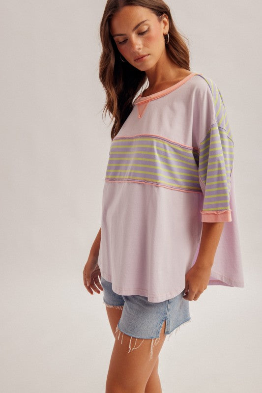 FRONT STRIPED PATCH OVERSIZED TOP
