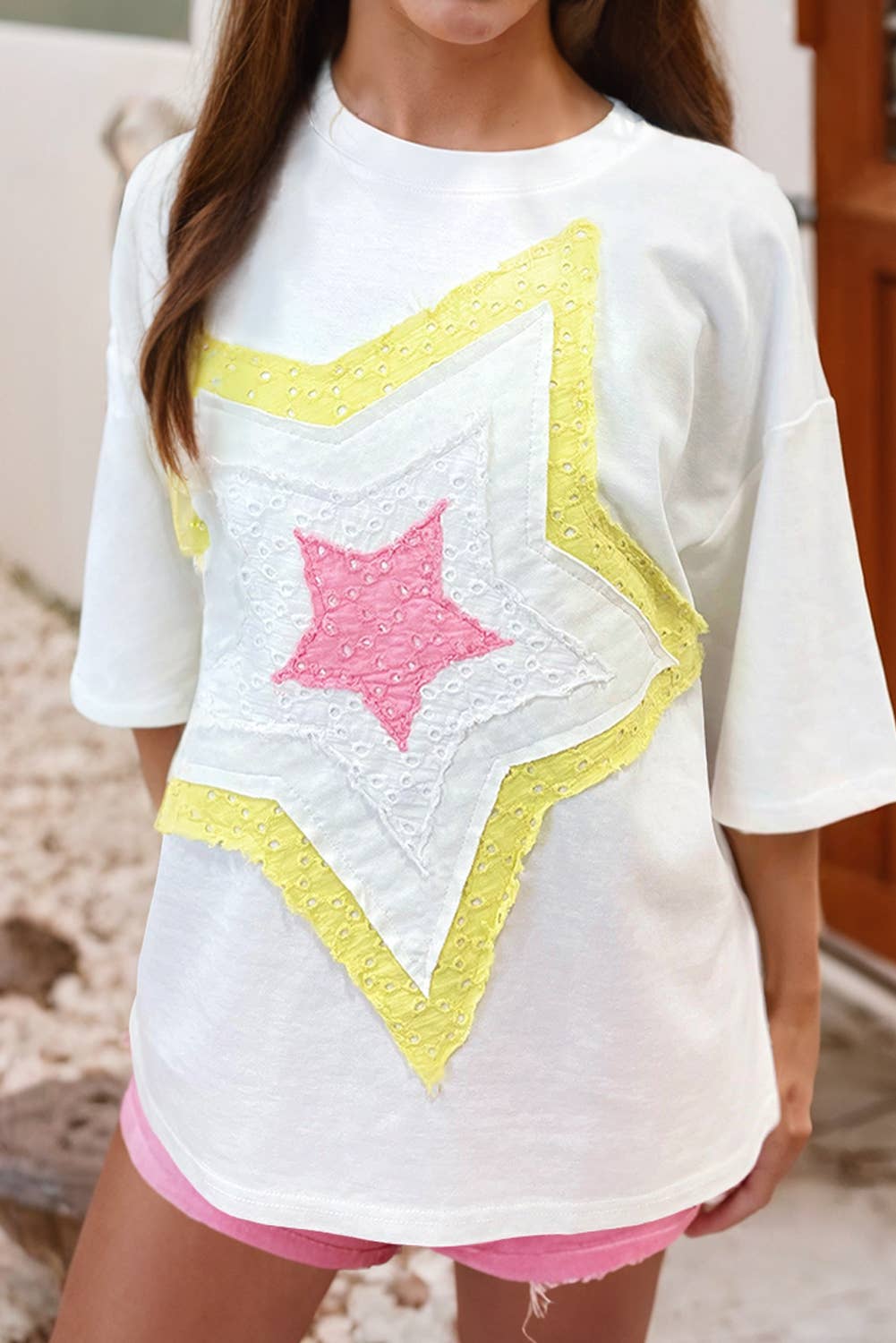 Star Layered Patched Graphic Drop Shoulder Loose Tee