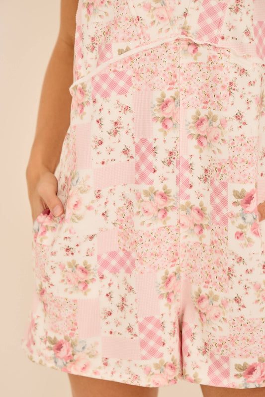 Patchwork Floral & Gingham Print Romper