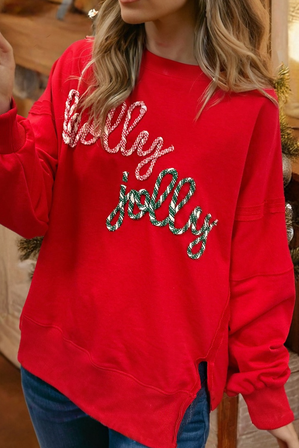 Little Daisy Closet - LDC holly jolly Playful Letter Embroidered Baggy Sweatshirt