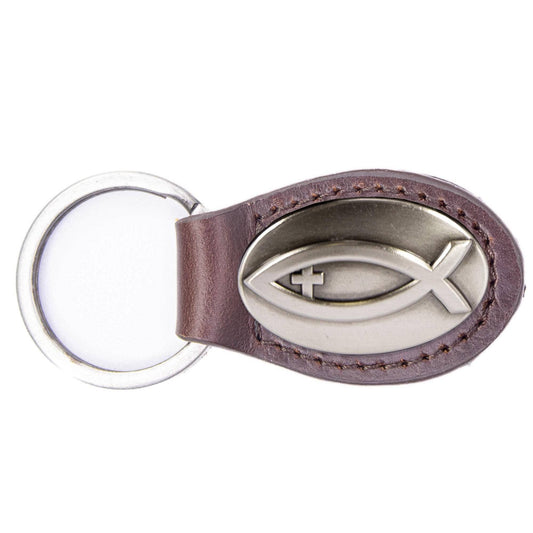 Jesus Fish Oval Leather Keychain