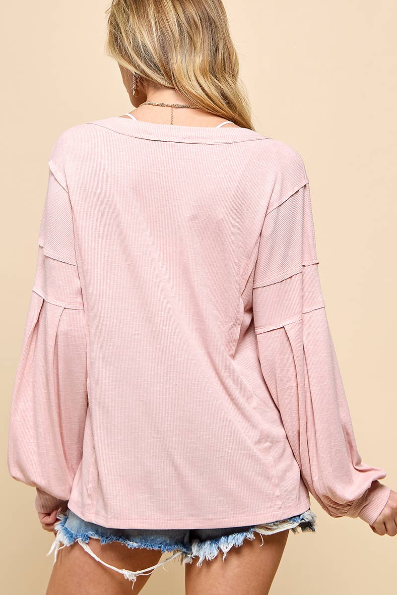Cezele - Pocket knit V neck casual top
