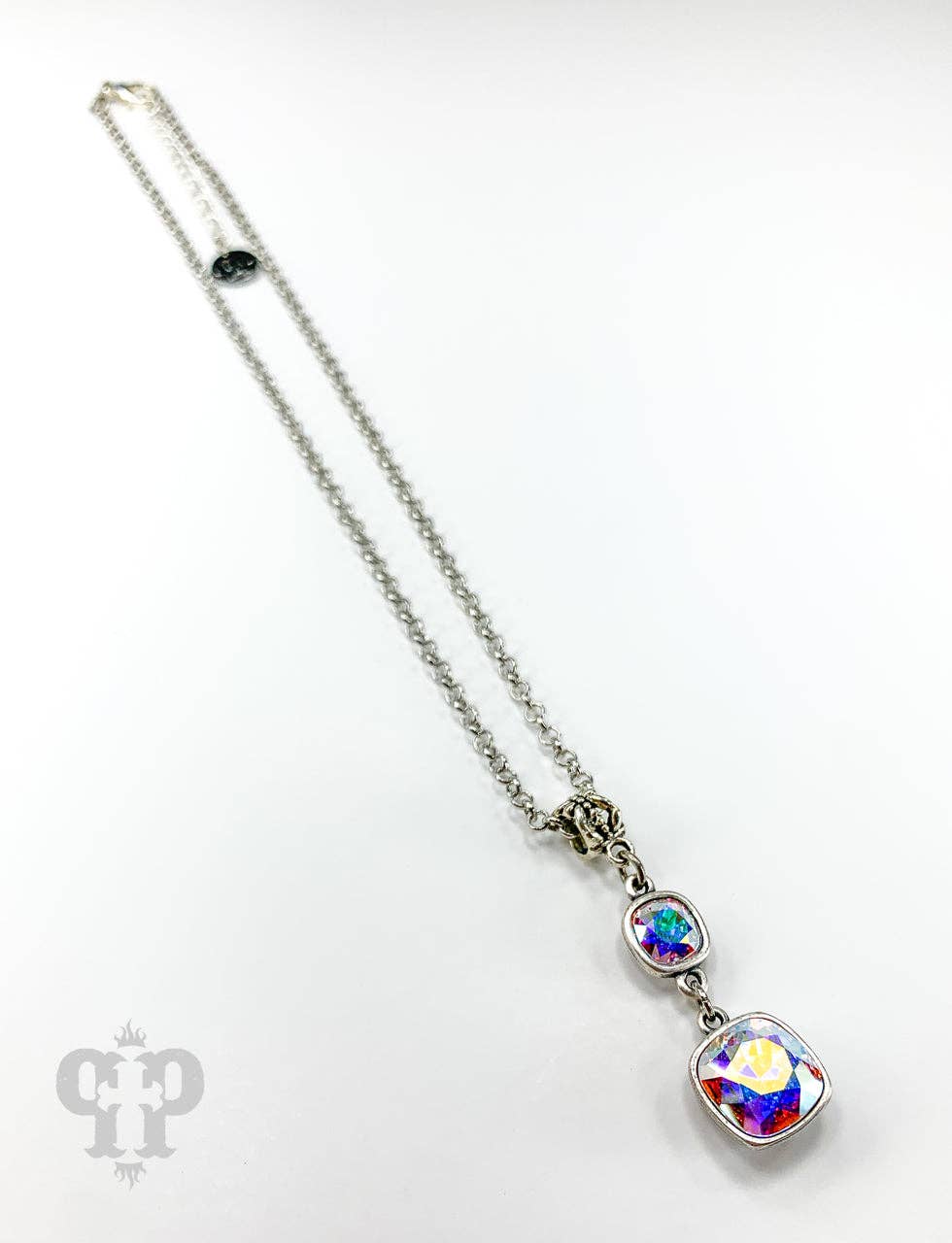 Double square crystal necklace 1N412