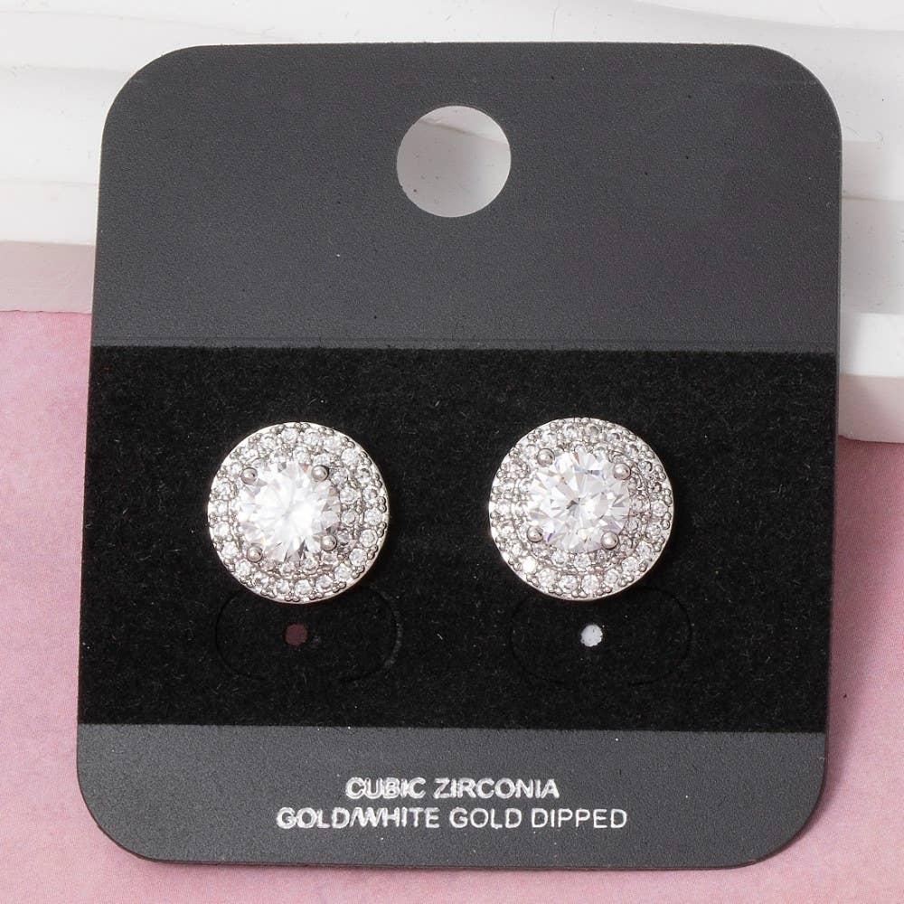 Gold Dipped Cz Double Halo Stud Earrings