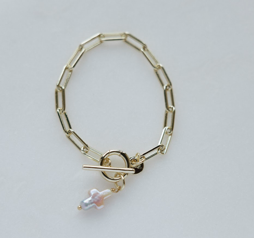 Natural Pearl Cross Charm