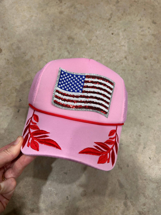 Sequin Flag Trucker Hat