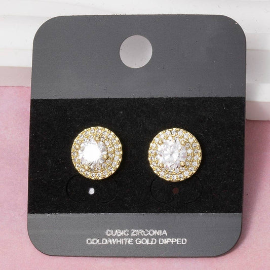 Gold Dipped Cz Double Halo Stud Earrings