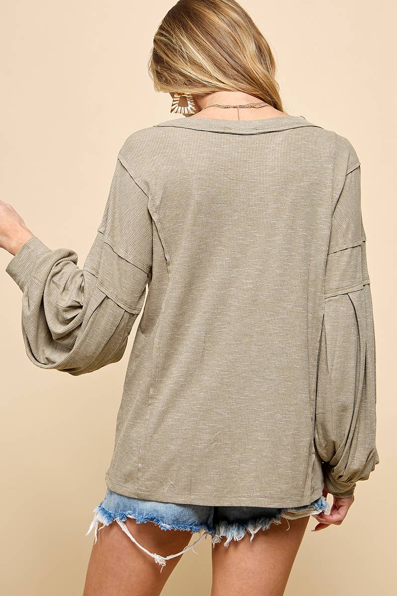 Cezele - Pocket knit V neck casual top