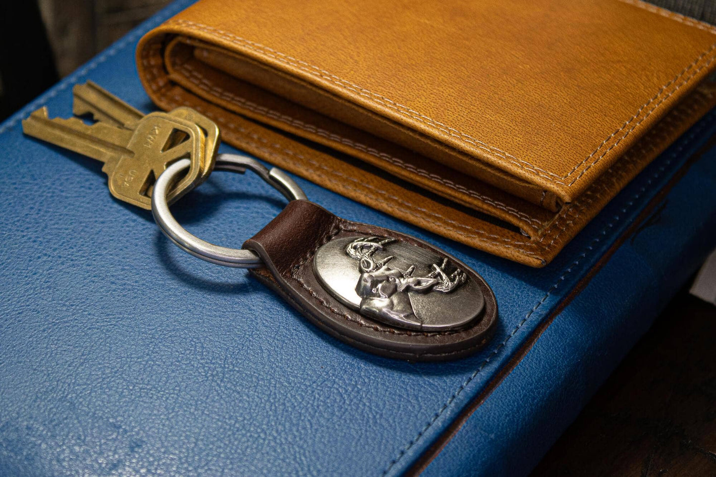 Buck Oval Leather Keychain
