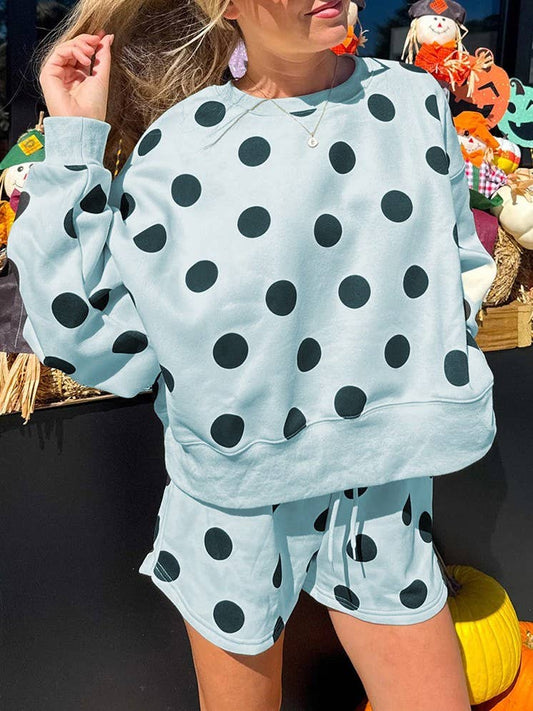 Polka dots oversized shorts set - blue