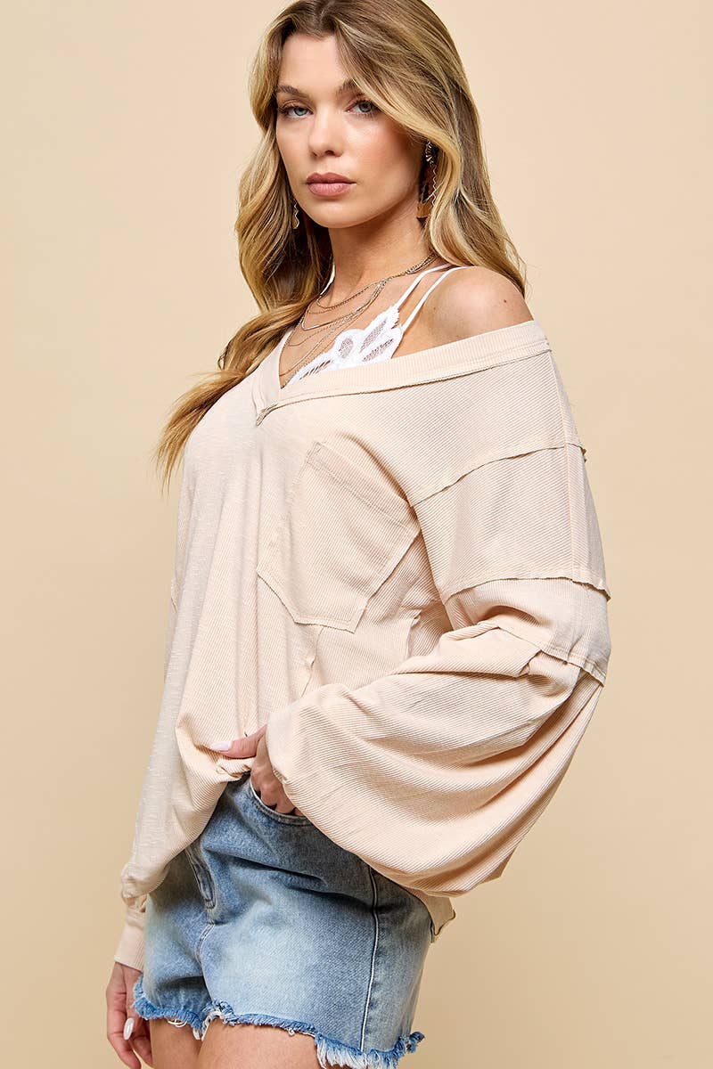 Cezele - Pocket knit V neck casual top