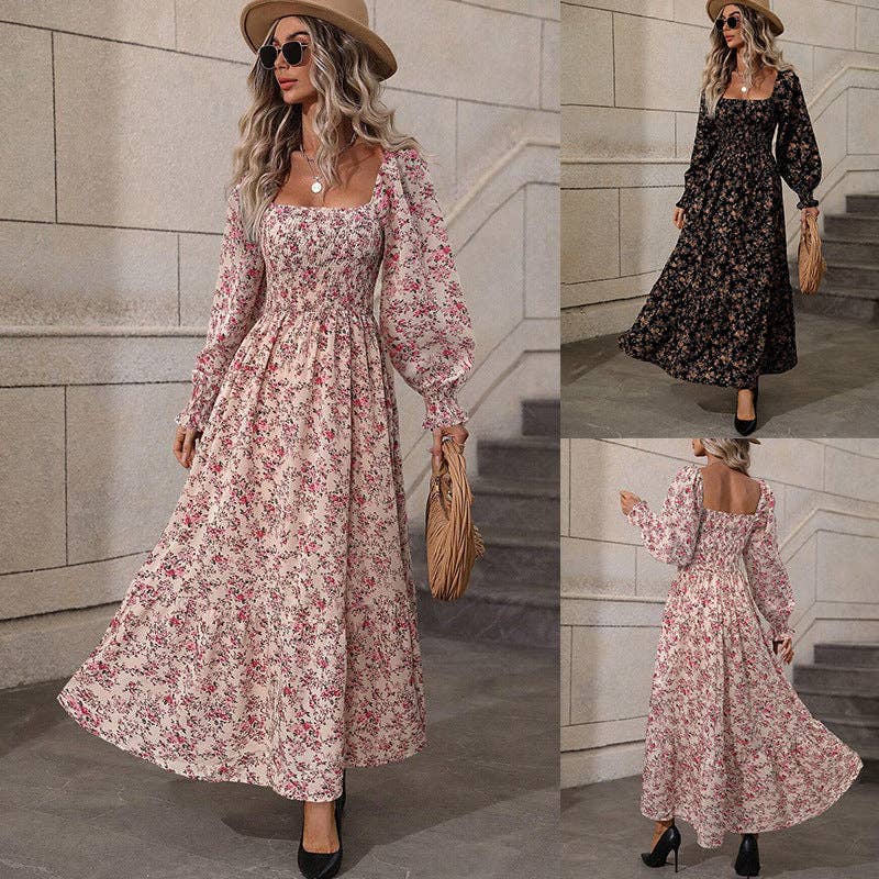 long sleeve maxi tea dress Long Sleeve Backless Floral Maxi Dress