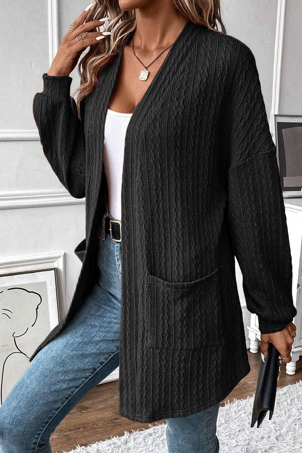 PRETTY BASH - Texture Knit Open Front Cardigan