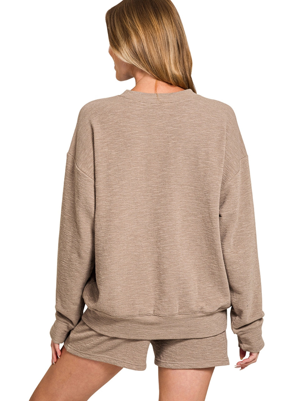 SLUB PULLOVER & SHORTS SET - ASH MOCHA