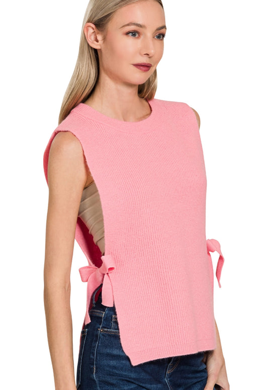 SIDE TIE SWEATER VEST - DARK PINK