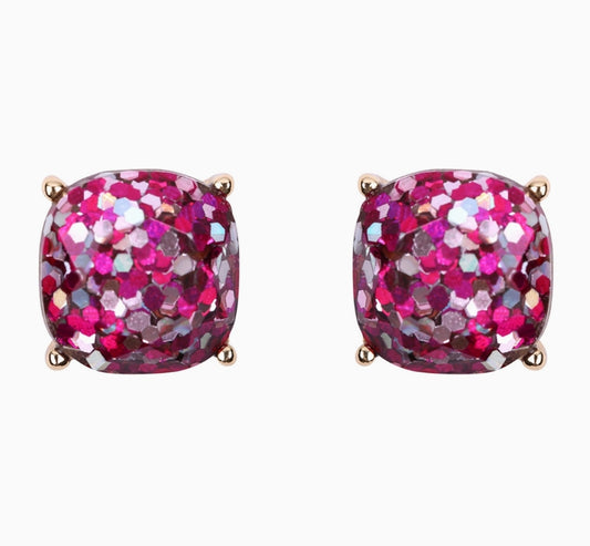 FACETED CUSHION GLITTER ACRYLIC POST EARRINGS