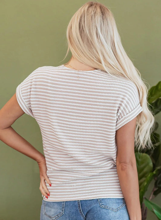 KHAKI STRIPE TOP