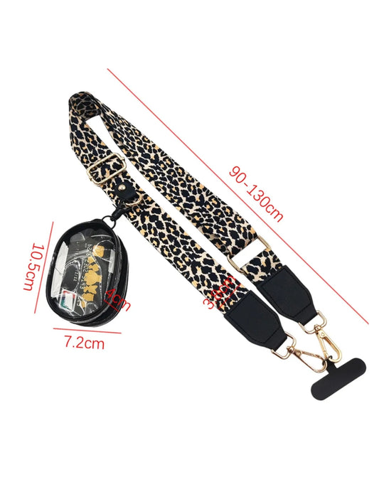 BLACK LEOPARD CROSSBODY LANYARD