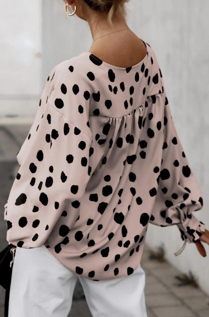 Pink Button Frill Cuffs Oversize Puff Sleeve Blouse