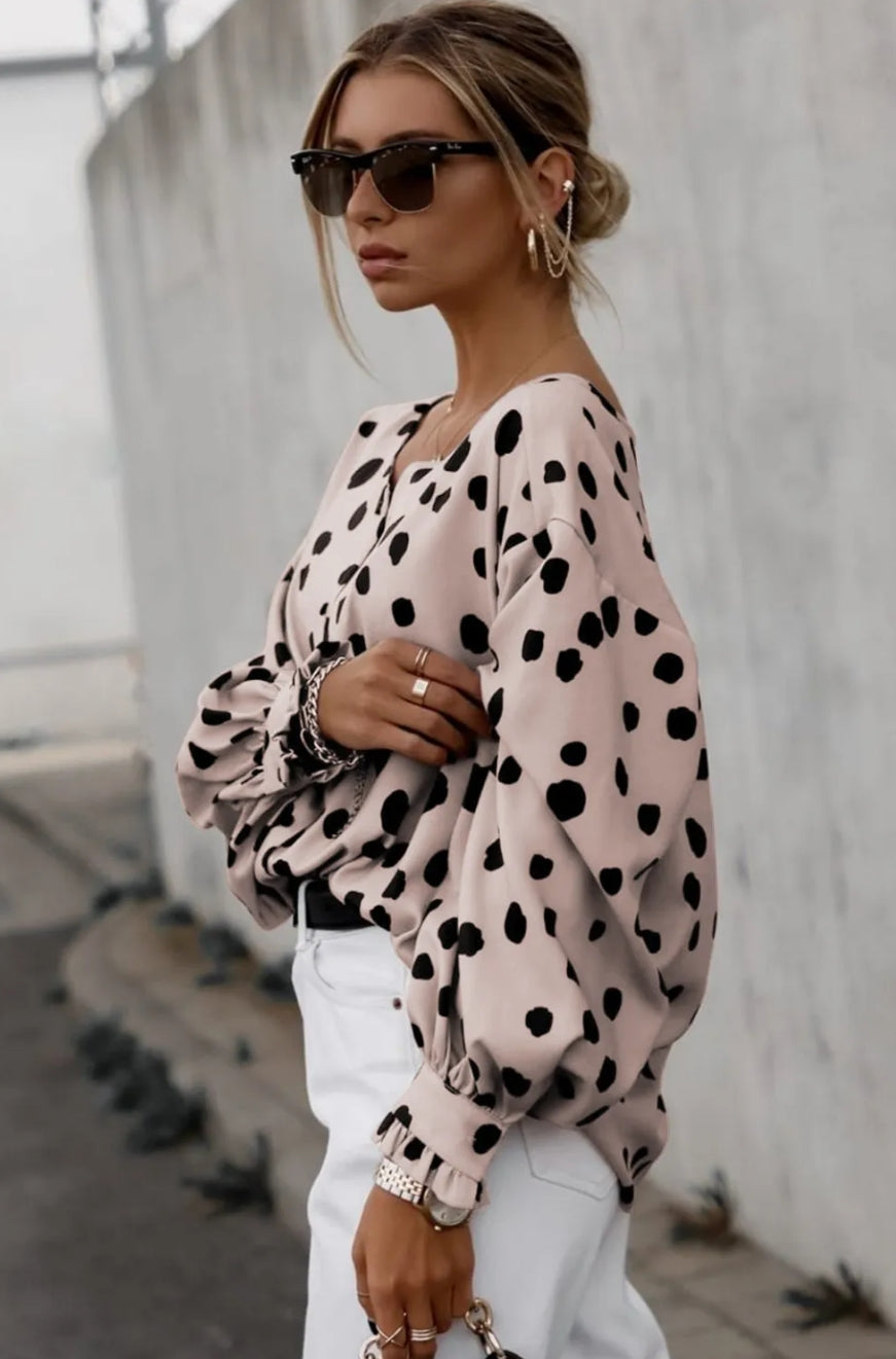 Pink Button Frill Cuffs Oversize Puff Sleeve Blouse