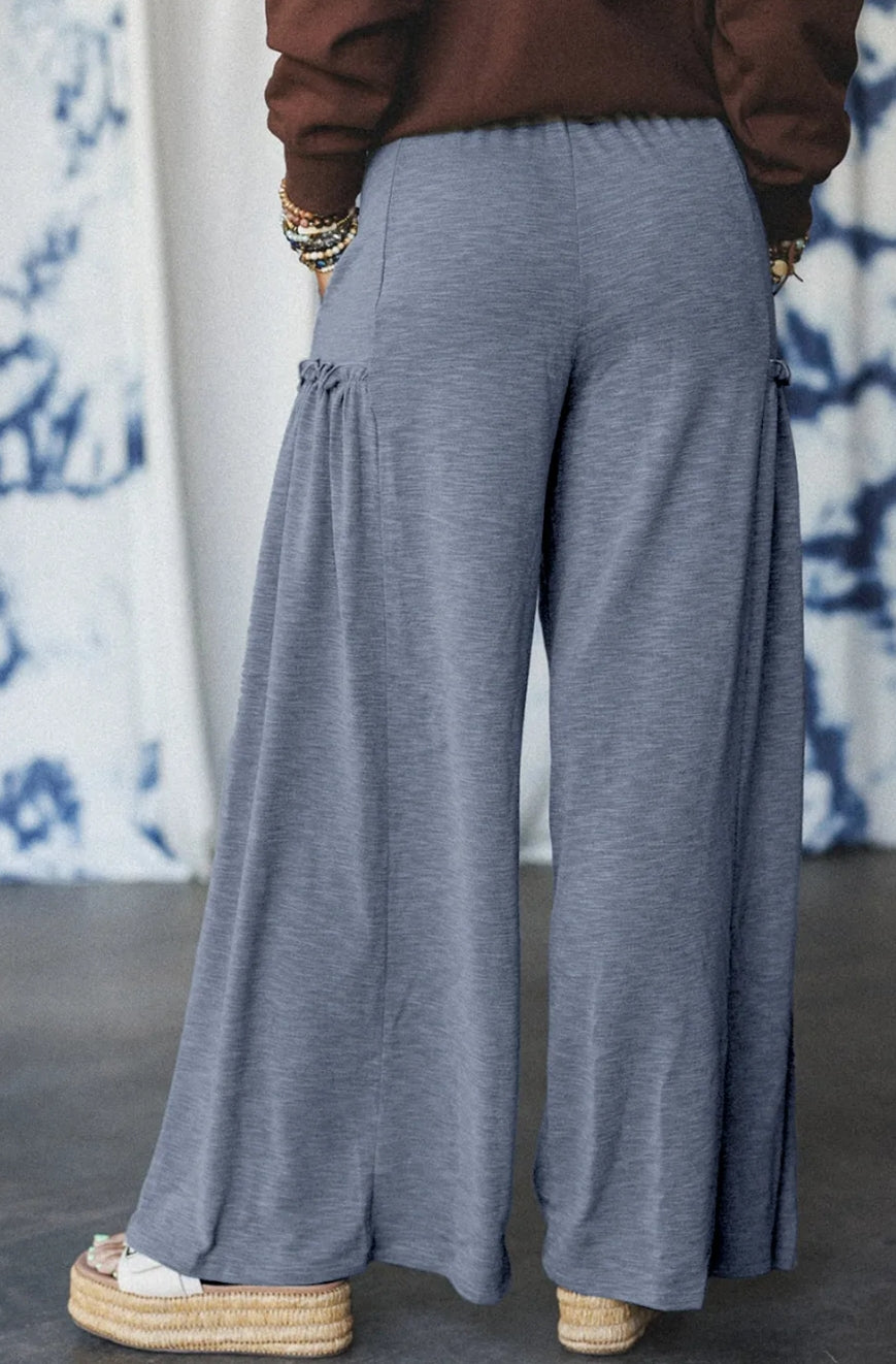 Frilled Detail Wide Leg Drawstring Elastic Waistband Pants