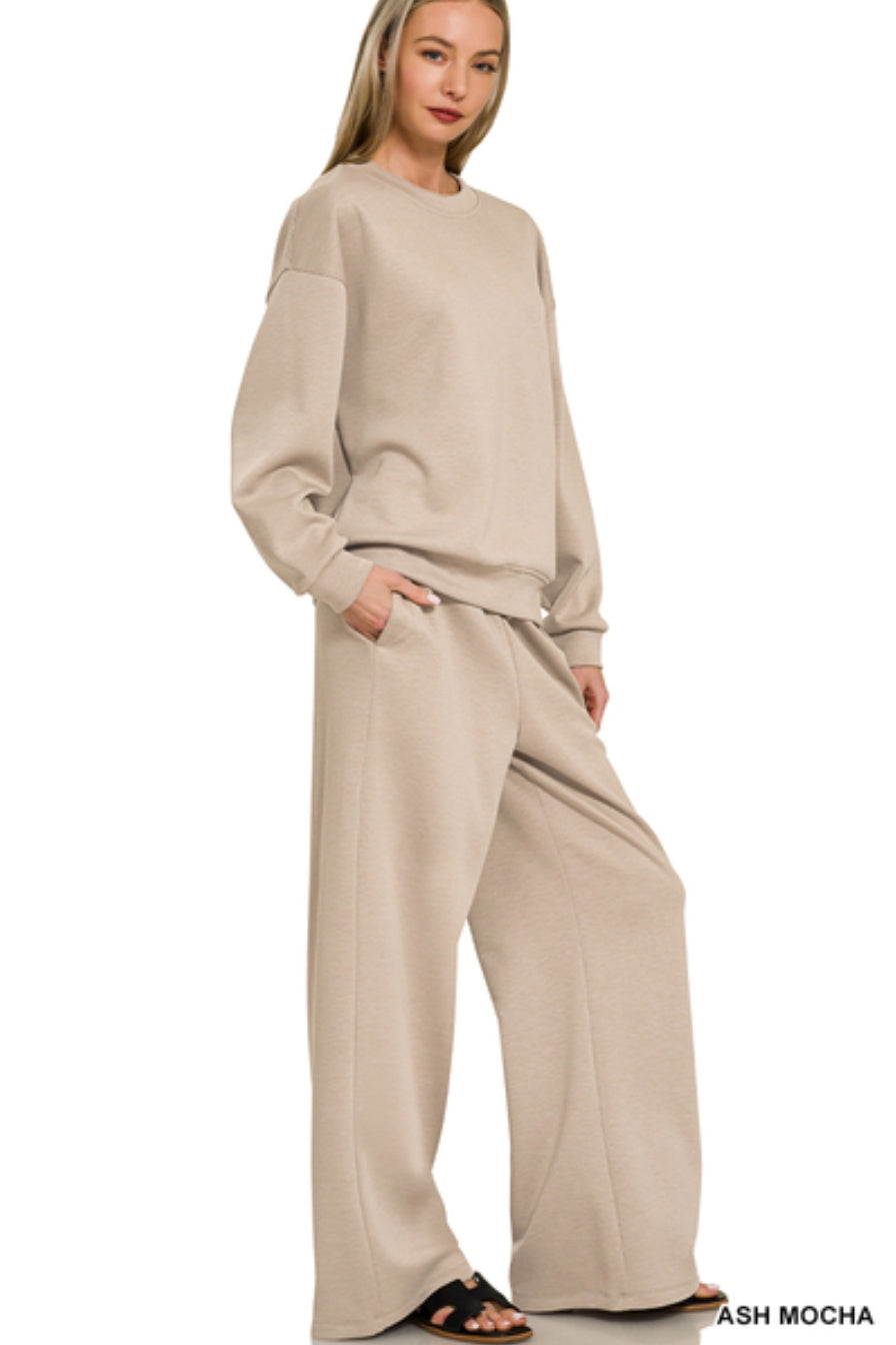 CREWNECK PULLOVER & PANTS SET - ASH MOCHA