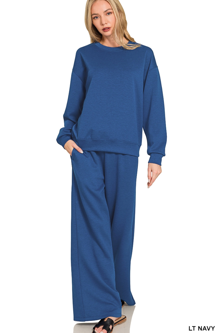 CREWNECK PULLOVER & PANTS SET - LT NAVY