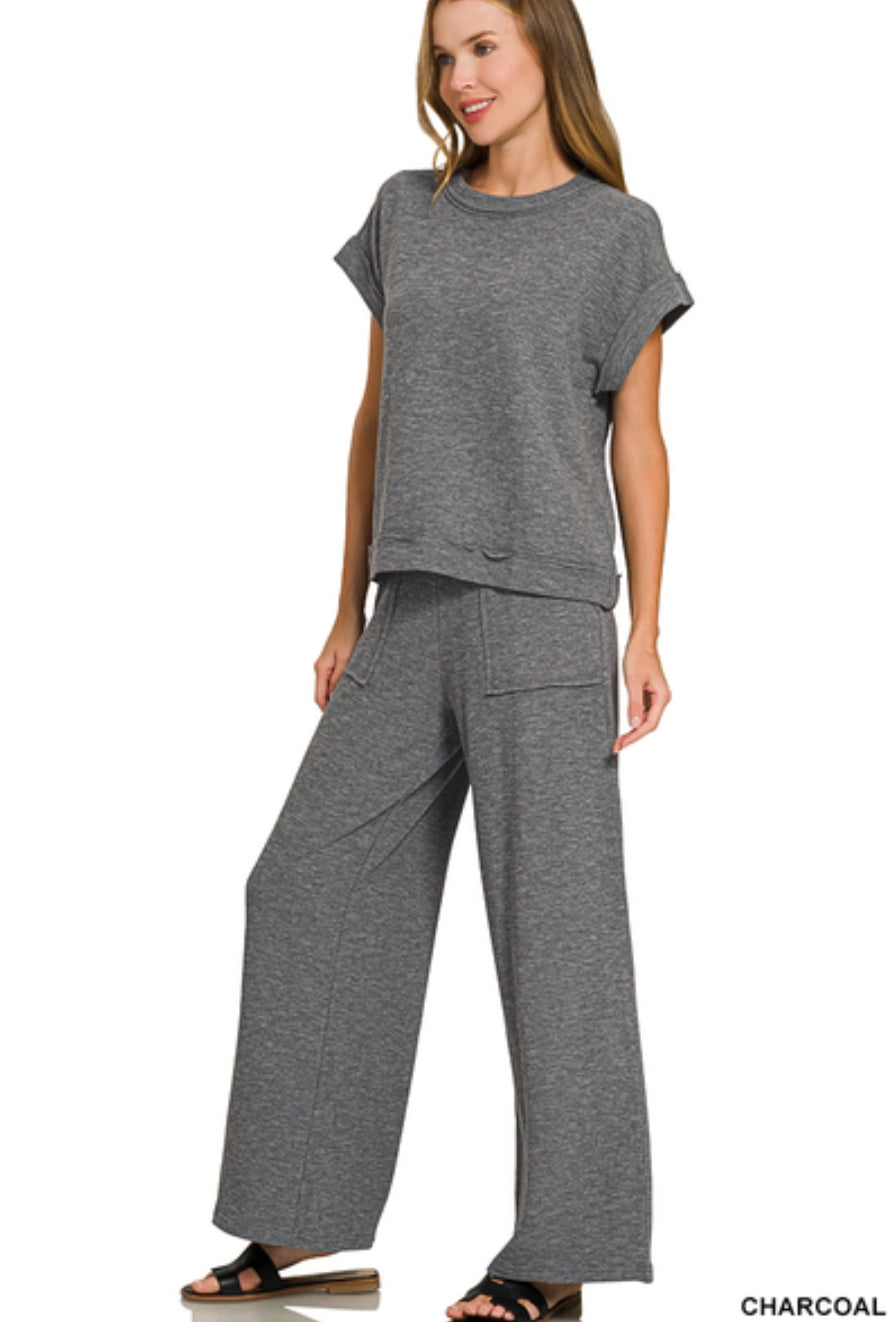 COTTON SLUB SHORT SLEEVE TEE & PANT SET