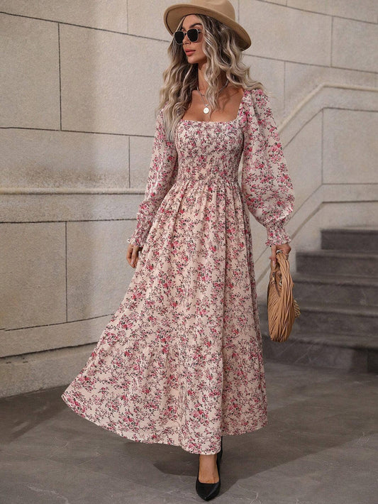 Long Sleeve Backless Floral Maxi Dress