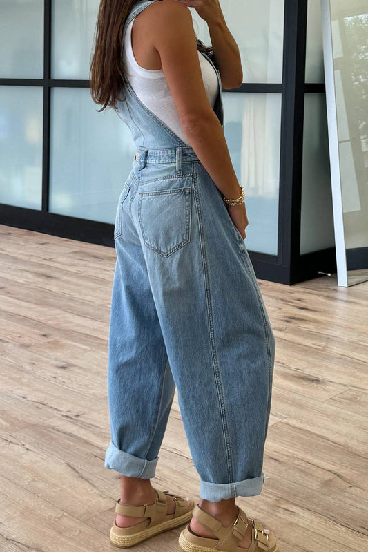 Adjustable Buckle Barrel Denim Overalls