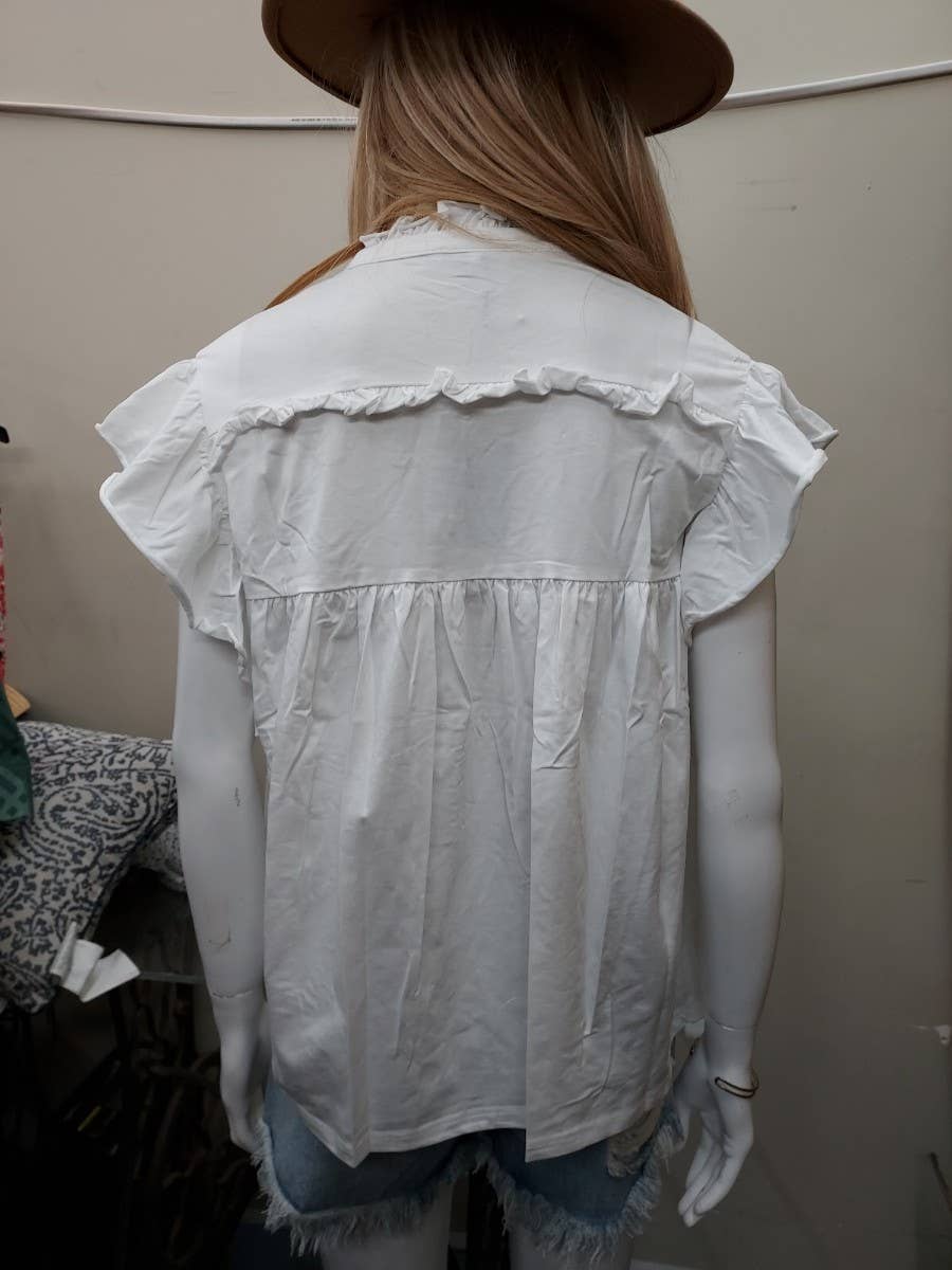 Cezele - Ruffle detail button down casual top