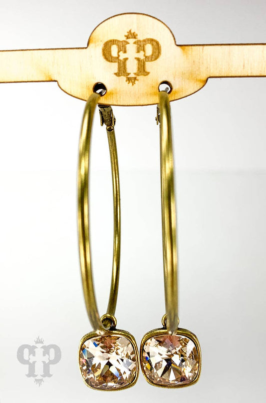 12mm Austrian square crystal hoop earring