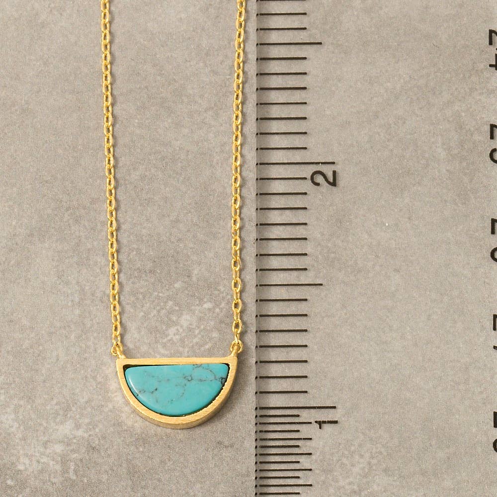 Gold Dipped Semi Circle Stone Pendant Necklace
