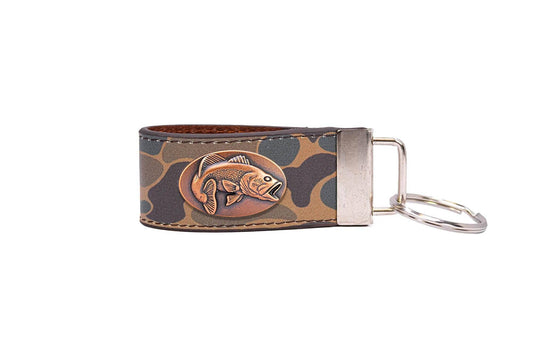 Bass Fishing Old School Camo Leather Loop Keychain.