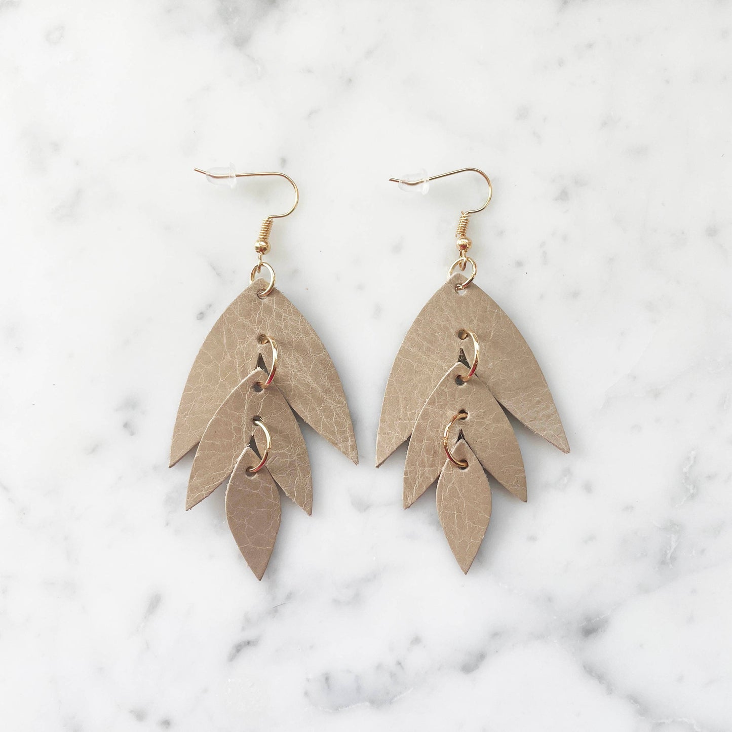 Le Marigny & Co - Genuine Leather Leaf Earring - Taupe