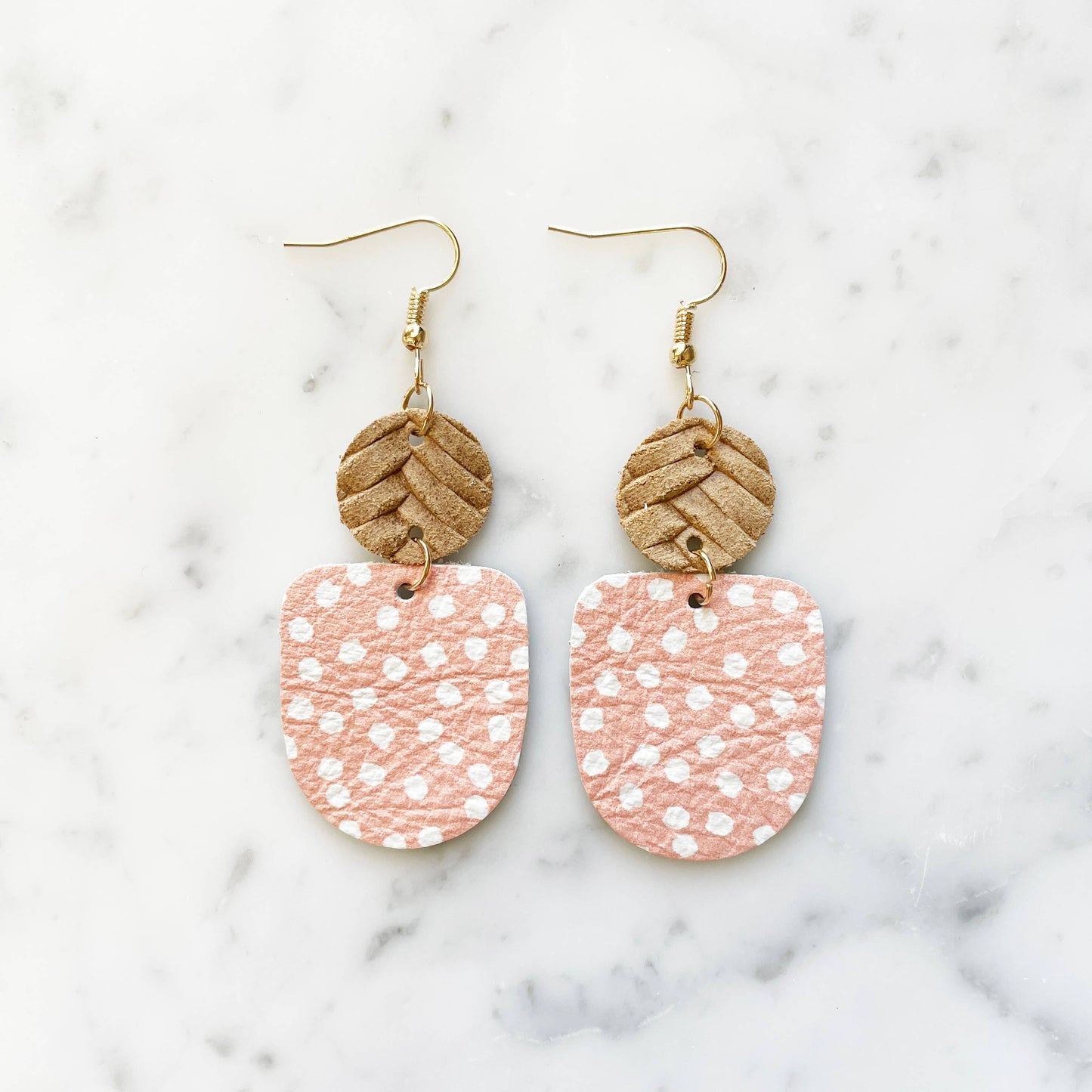 Le Marigny & Co - Boho Genuine Leather Dangle Earring - Peach Dots