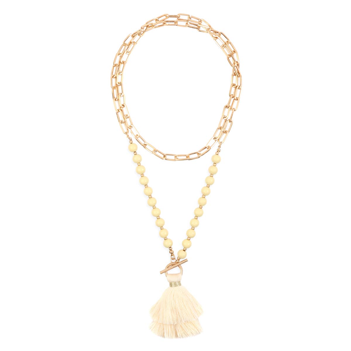 MYS Wholesale Inc - MYN1302 - COTTON TASSEL CHAIN BEADED NECKLACE