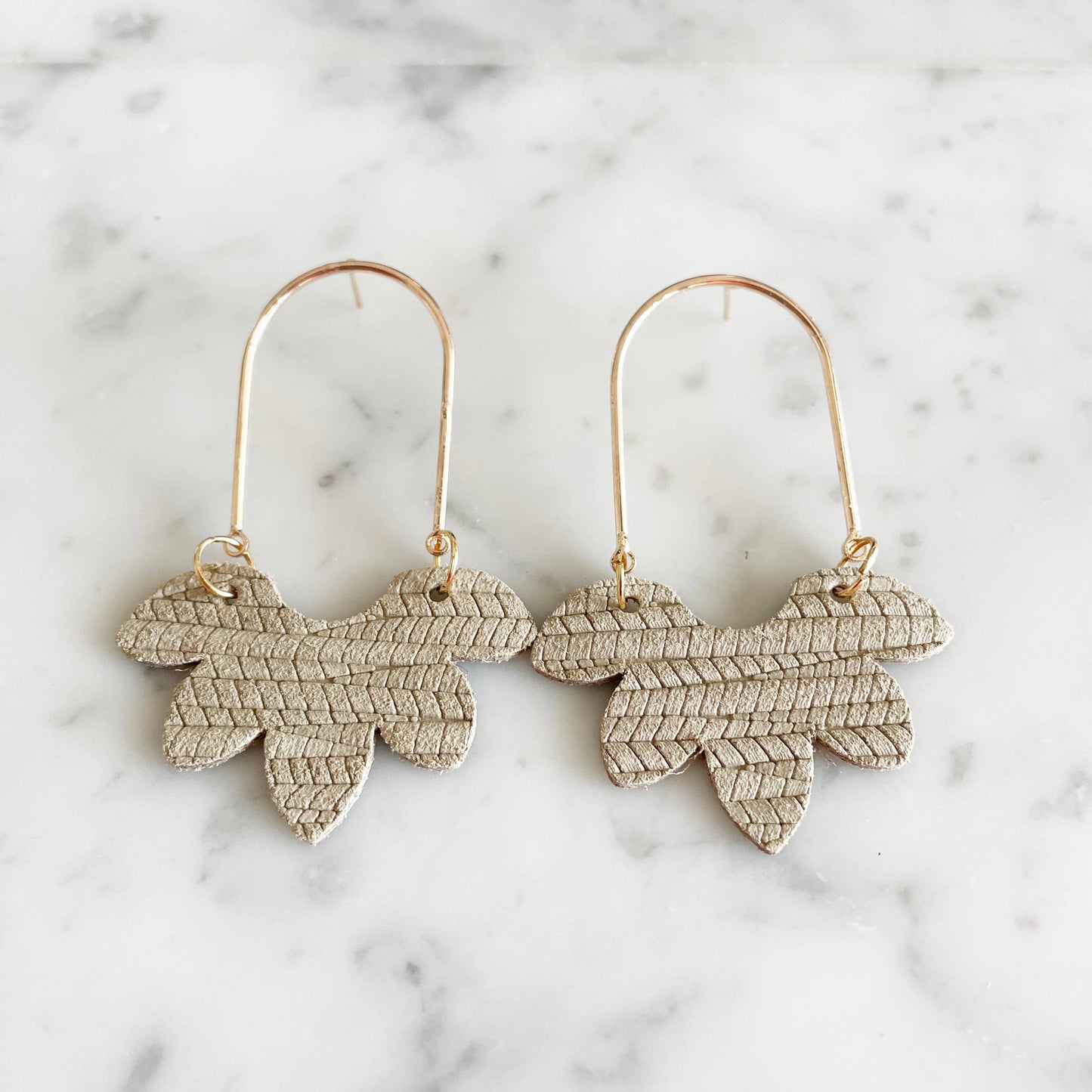 Le Marigny & Co - Genuine Leather Petal Arch Earring - Taupe Suede