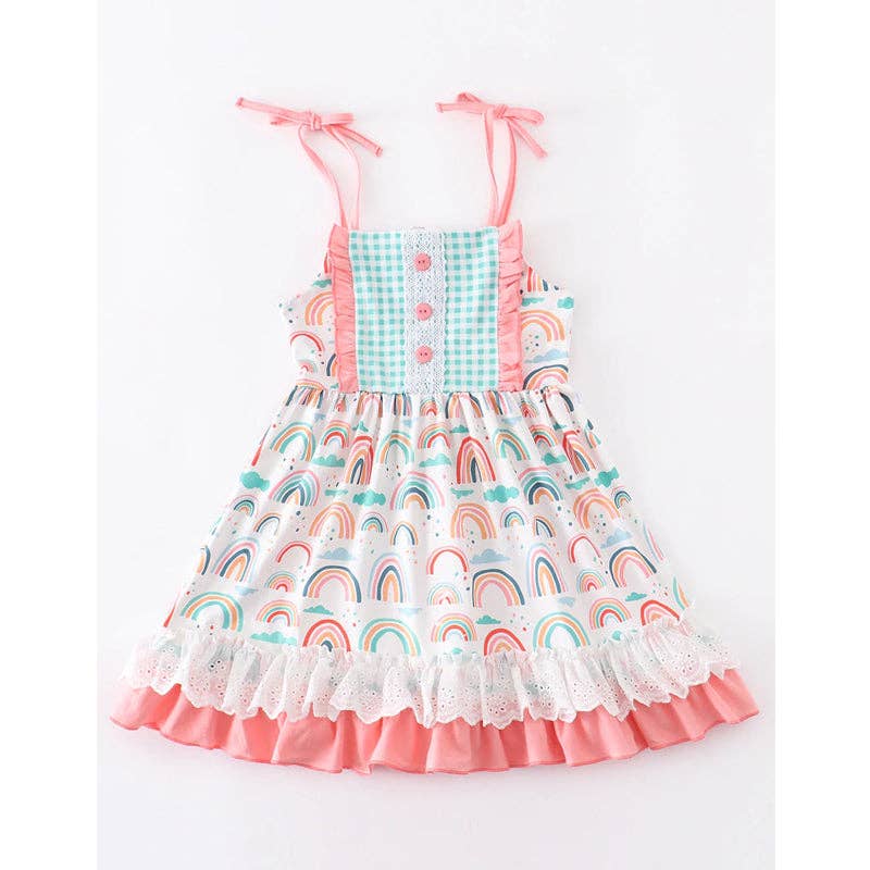 Miss Q Baby - Pink Plaid Rainbow Ruffle Dress