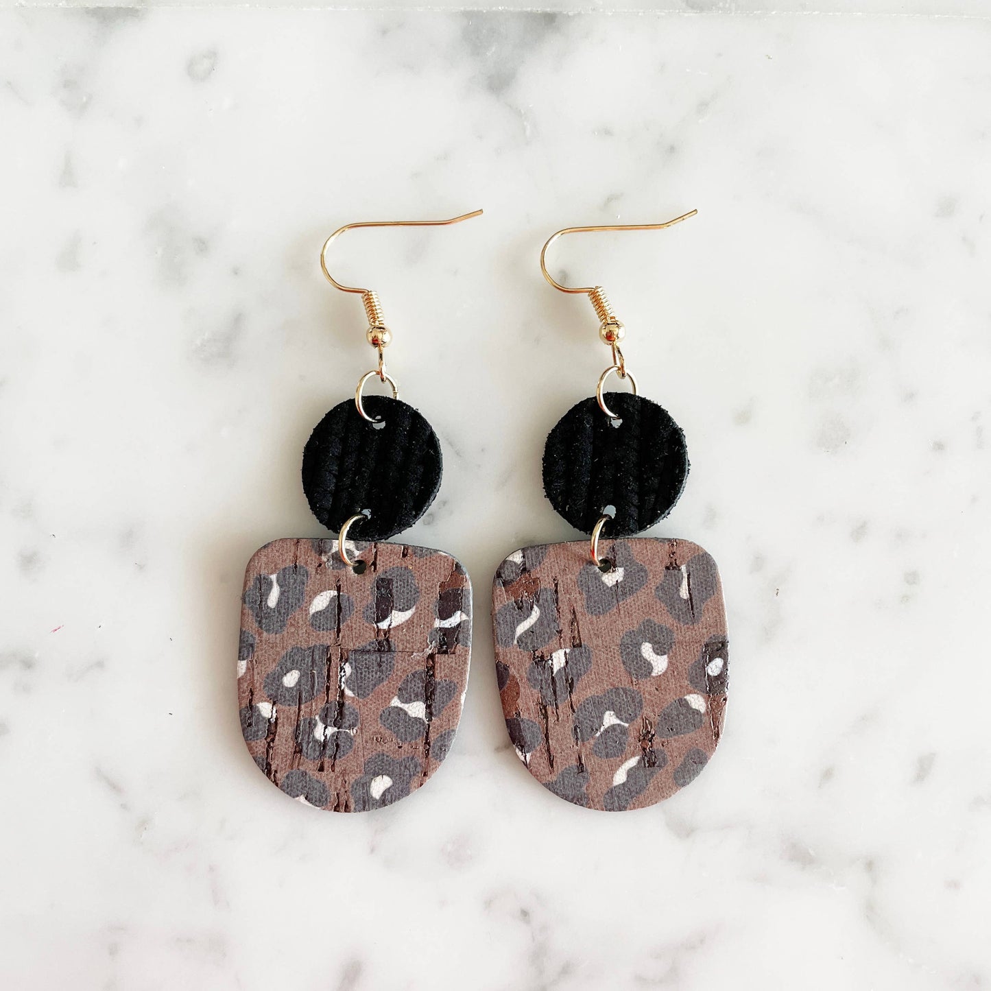Le Marigny & Co - Boho Dangle Leather Earring - Dark Leopard Print