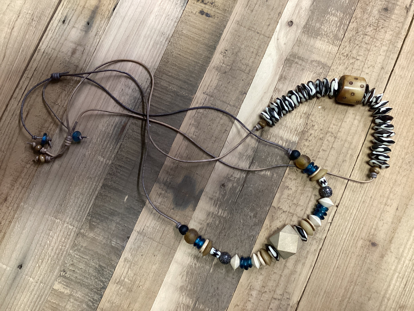 Geometric Wooden Bead Necklace