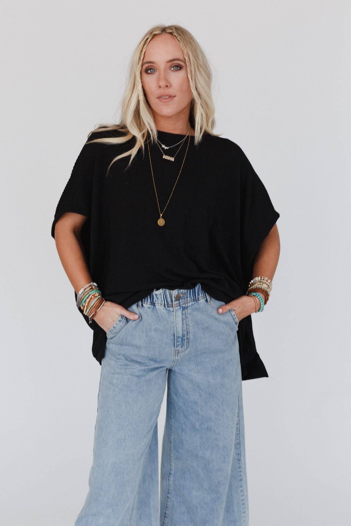 Three Bird Nest - Moon Glow Texture Knit Top - Black