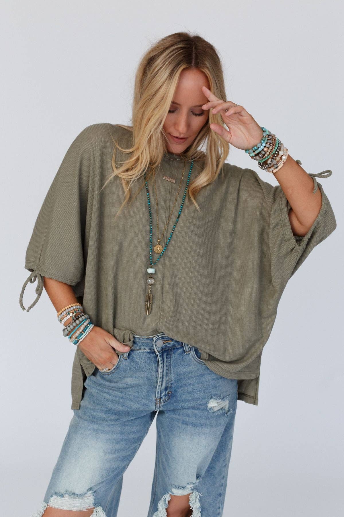 Three Bird Nest - Little Lark Puff Sleeve Tee - Olive
