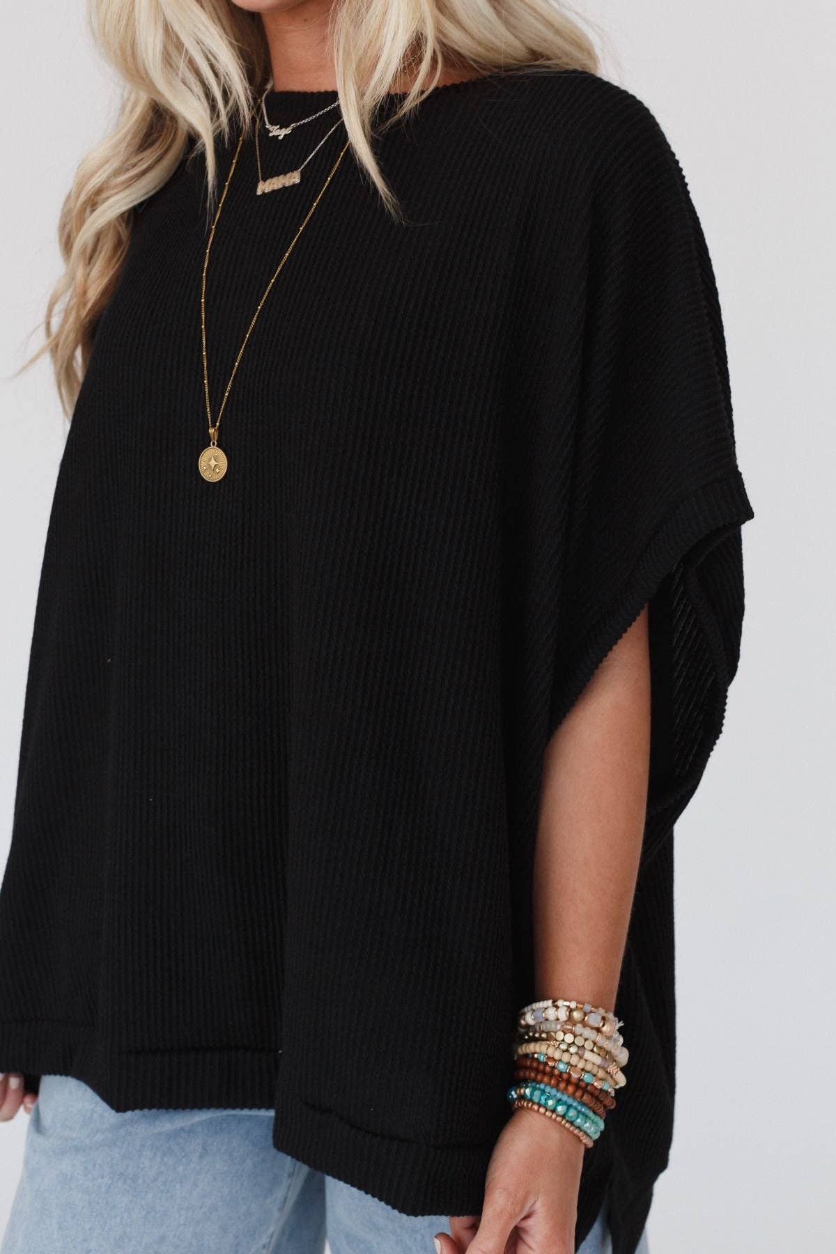Three Bird Nest - Moon Glow Texture Knit Top - Black