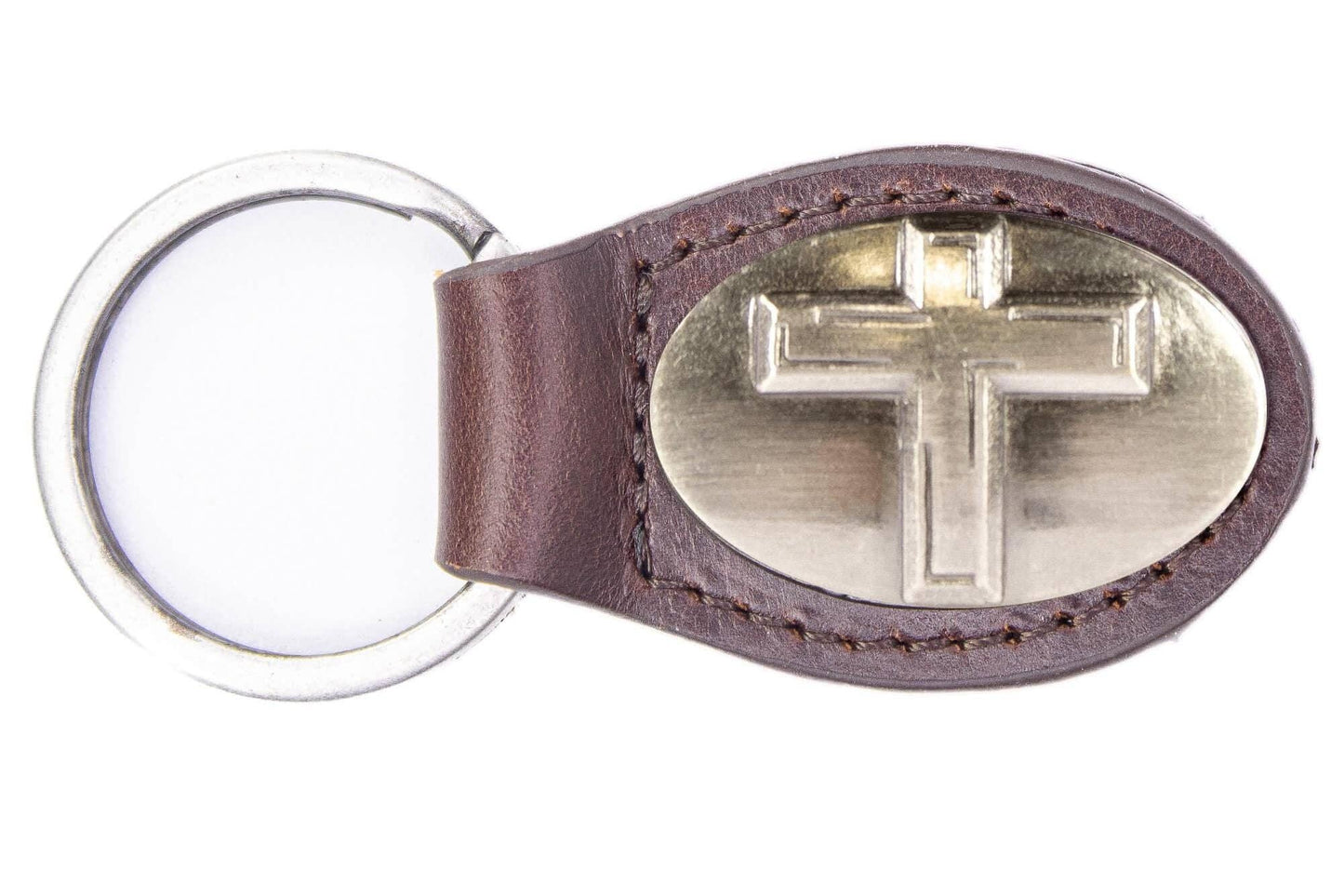 Christian Cross Oval Leather Keychain